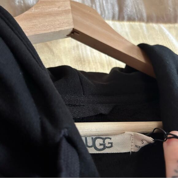 UGG Kes Pullover Double Fleece Hoodie Sweatshirt Drawstring Black NWT Size S - Picture 5 of 7